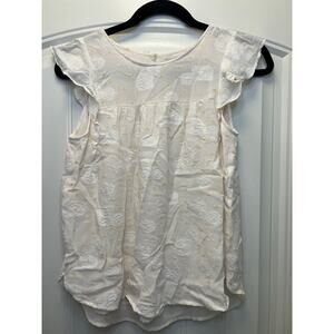 Loft Women’s Short Ruffle Sleeve Embroidered Floral‎ Casual Top Size SP Pink